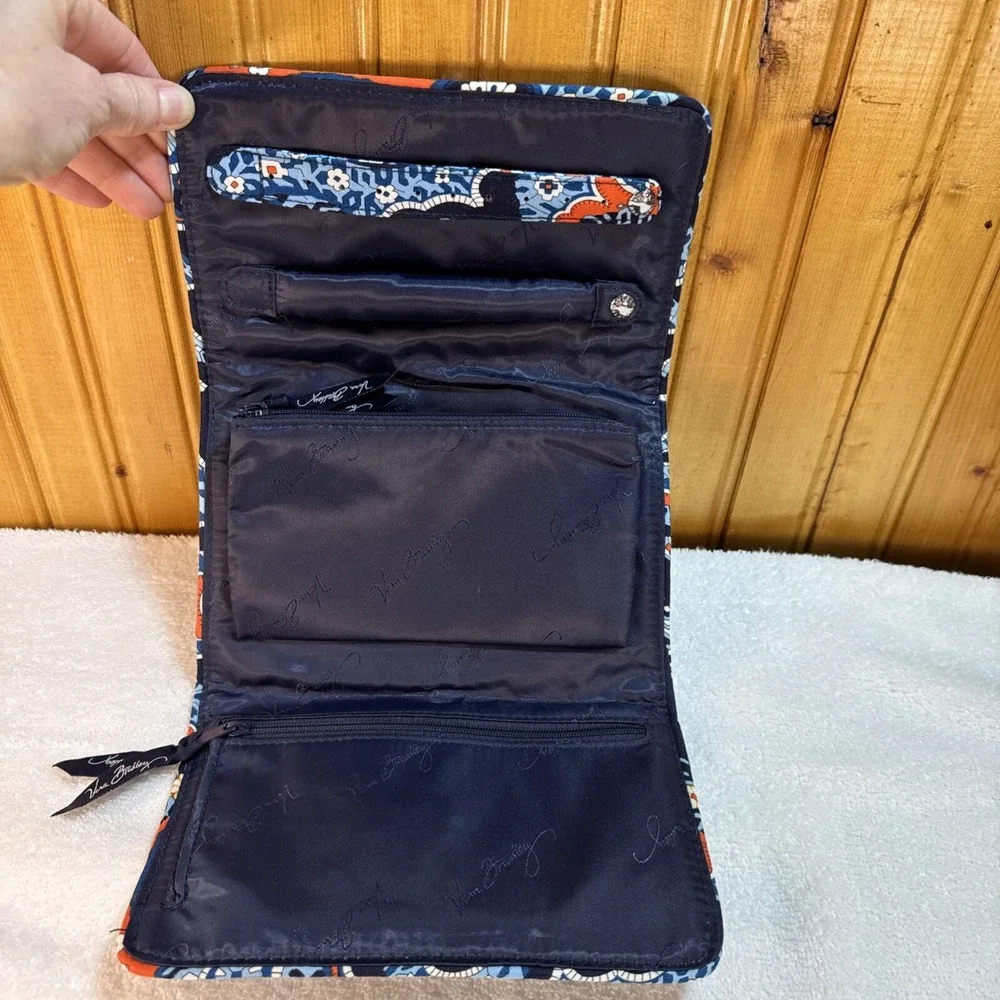 Vera Bradley Roll Up Jewelry Travel Organizer Bag in Marrakesh Blue Orange White
